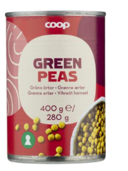 Зеленый горошек Coop Herneet Artor 400/280г в ж/б