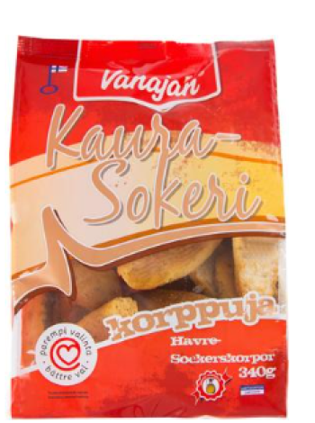 Овсяные сухарики с сахаром Vanajan Kaura-Sokerikorppu 340г