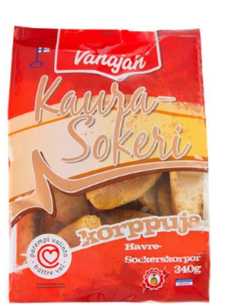 Овсяные сухарики с сахаром Vanajan Kaura-Sokerikorppu 340г