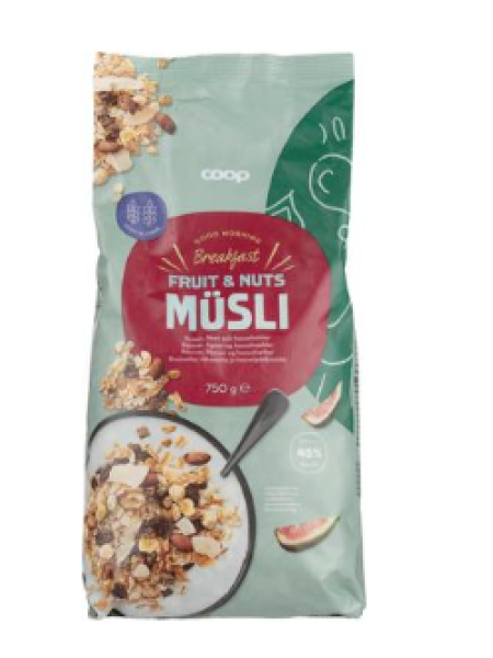 Фруктово-ореховые мюсли Coop Hedelmä & pähkinämysli 750г  