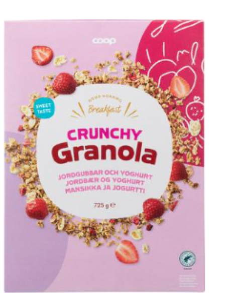 Хрустящие мюсли Coop crunchy granola mansikka ja jugurtti 725г йогурт клубника