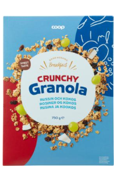 Хрустящие мюсли Coop crunchy granola 750г изюм кокос
