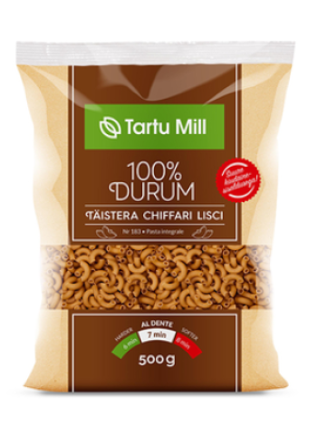 Паста цельнозерновая твердых сортов TARTU MILL "Chiffari lisci" 500г