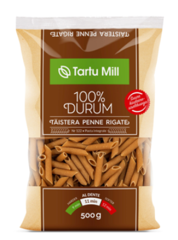 Цельнозерновая паста пенне из твердых сортов TARTU MILL 500 г