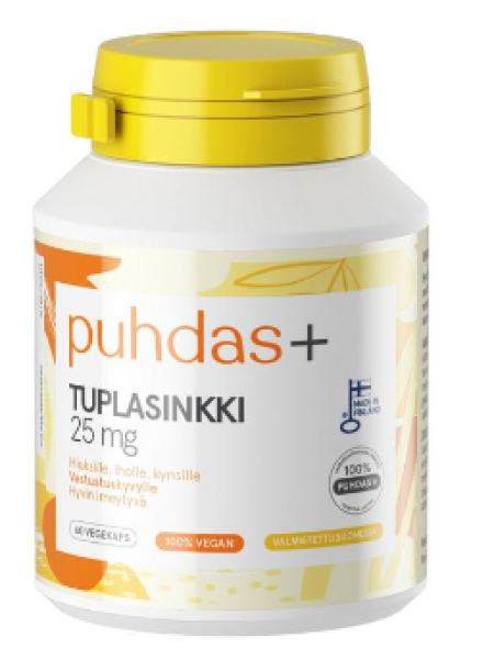 Цинк в таблетках Puhdas+ Tuplasinkki 25mg 22г/60 шт