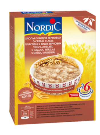 Цельнозерновая каша 5 злаков NORDIC Viieviljahelbed 600г