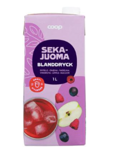 Напиток сокосодержащий Coop Sekajuoma 1л виноград, яблоко и малина