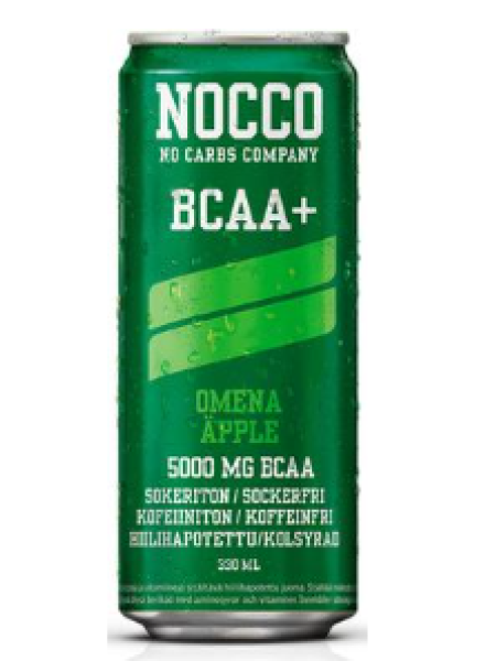 Газированный спортивный напиток без кофеина NOCCO BCAA+ 330мл со вкусом яблока 