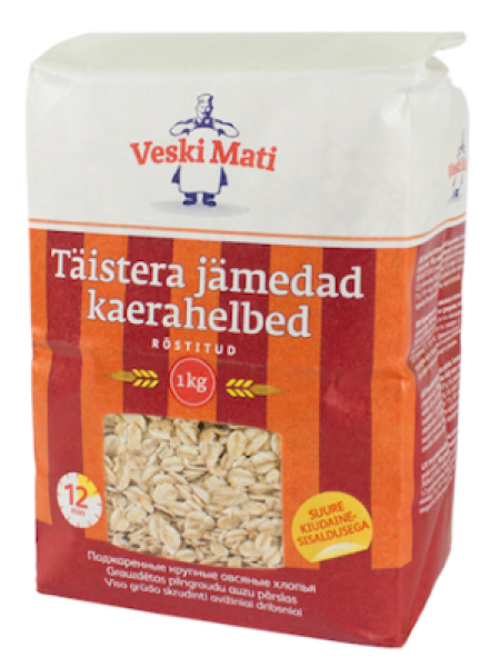 Цельнозерновая овсяная крупа VESKI MATI Täistera jämedad kaerahelbed 1кг