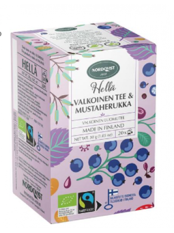 Белый органический чай Nordqvist Hellä valkoinen tee & mustaherukka 20x1,5г с ароматом черной смородины