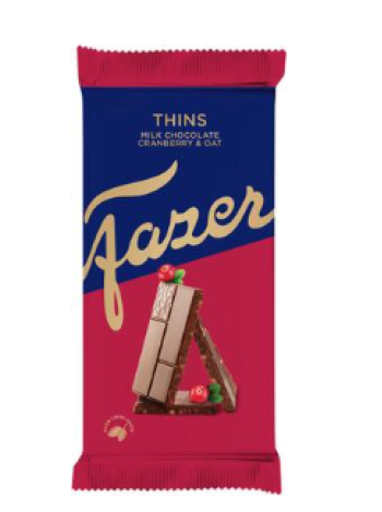 Плитка молочного шоколада Karl Fazer Thins клюква овсяная слоеная 95г