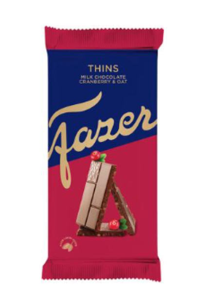 Плитка молочного шоколада Karl Fazer Thins клюква овсяная слоеная 95г
