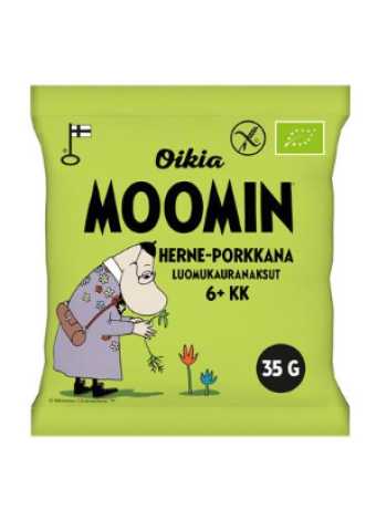 Органические овсяные хлопья Oikia Moomin Luomu Kauranaksu 35г с горохом и морковью