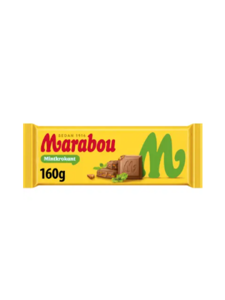 Плиточный шоколад Marabou Mint krokant 160г со вкусом мяты