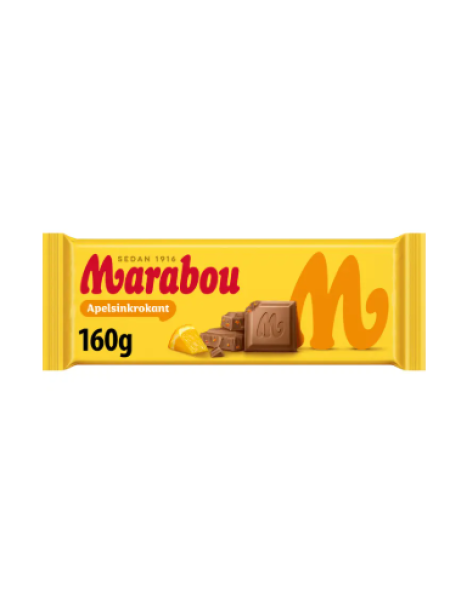 Плиточный шоколад Marabou  Apelsinkrokant 160г с апельсином
