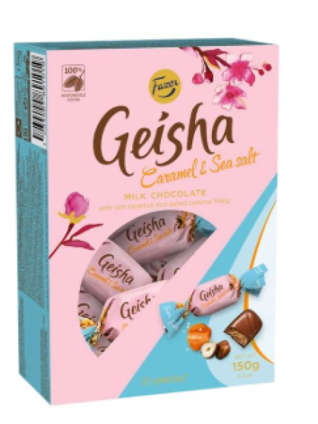 Конфеты шоколадные Geisha 150г с начинкой из тертого ореха,ириса и морской солью