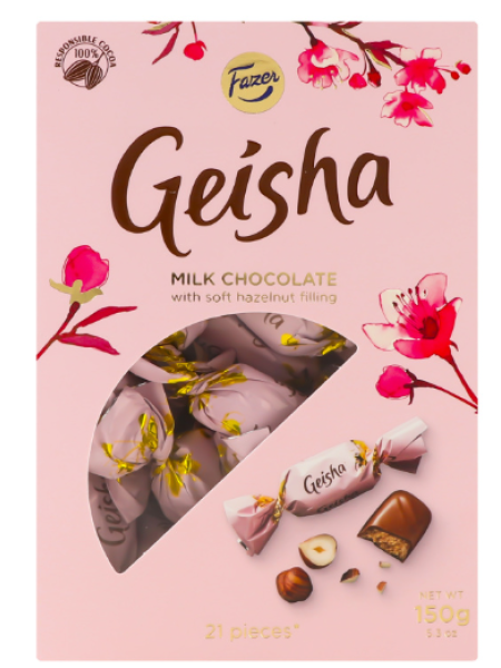 Подарочная коробка конфет Fazer Geisha 150г с орехово-сливочной начинкой