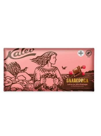 Плиточный шоколад Kalev Saarepiiga piimašokolaad leiva ja jõhvikatega 270 г с хлебом и клюквой