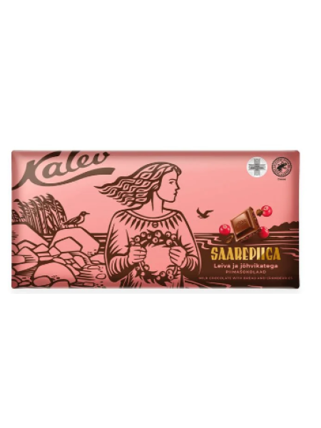 Плиточный шоколад Kalev Saarepiiga piimašokolaad leiva ja jõhvikatega 270 г с хлебом и клюквой
