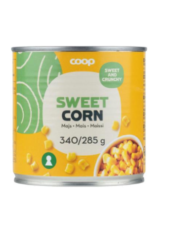 Кукуруза в соляном бульоне Coop Sweet Corn 340/285 г в ж/б