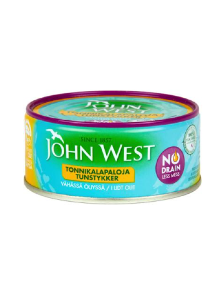 Кусочки тунца в небольшом количестве подсолнечного масла John West NoDrain Meheviä 120г
