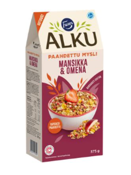 Мюсли жареные с клубникой и яблоком Fazer Alku Mansikka & omena 375 г
