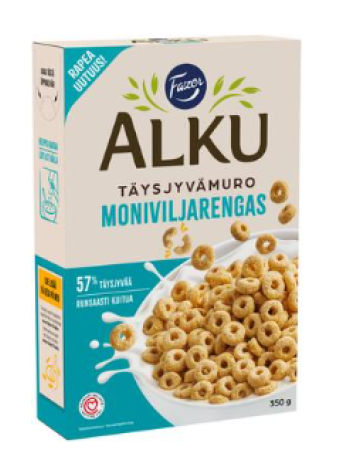 Цельнозерновые колечки Fazer Alku Moniviljarengas täysjyvämuro 350 г