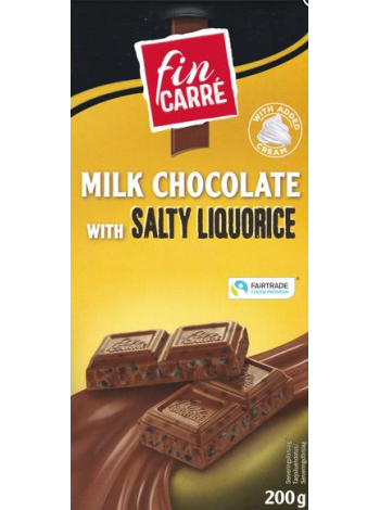 Плиточный шоколад Fin CarreMilk Chocolate with SALTY LIQUORICE 200г