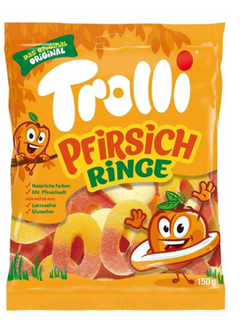 Жевательные конфеты в форме колец Trolli Pfirsichringe 150 г со вкусом персика