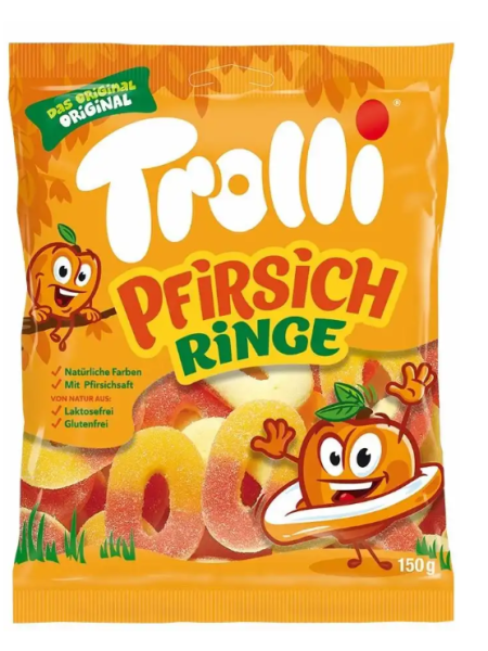 Жевательные конфеты в форме колец Trolli Pfirsichringe 150 г со вкусом персика