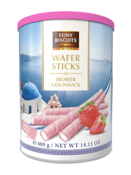 Вафельные трубочки с клубничным кремом Feiny Bisuits Wafer 400г в ж/б