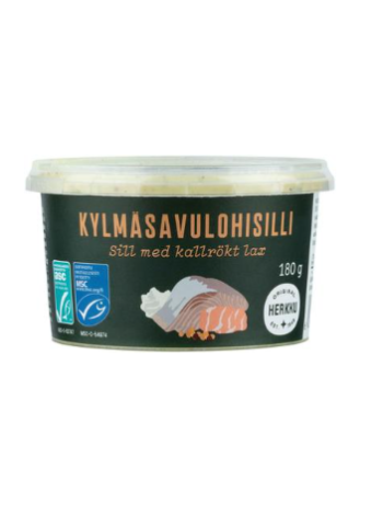 Копченая сельдь в сливочном соусе из лосося холодного копчения Herkku kylmäsavulohisilli 180г