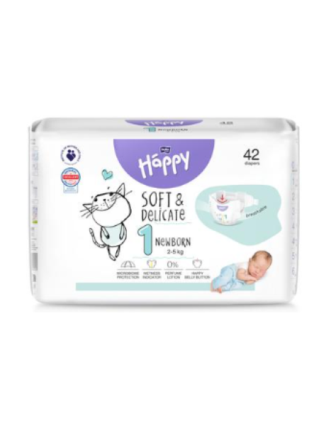 Подгузники Happy Bella Newborn размер 1 42 шт 2-5 кг