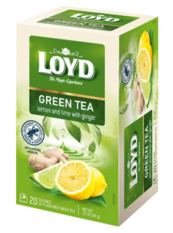 Зеленый чай в пакетиках Loyd 20 шт Лимон-лайм-имбирь