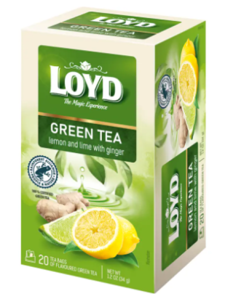 Зеленый чай в пакетиках Loyd 20 шт Лимон-лайм-имбирь