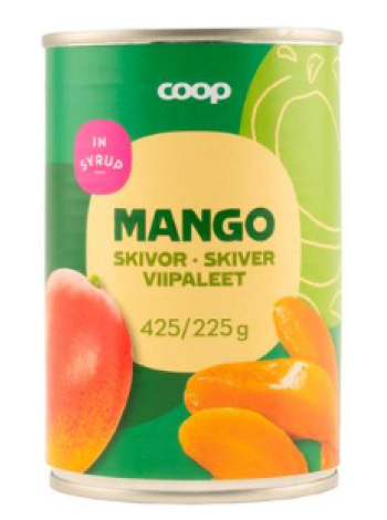 Ломтики манго в сахарном сиропе Coop mangoviipaleet sokeriliemessä 425/225г