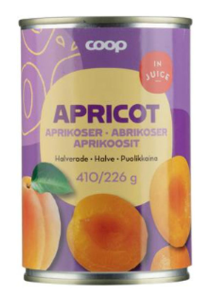 Половинки абрикоса в соке Coop Aprikoosinpuolikkaat 410/226г