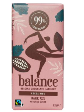 Темный шоколад с какао-бобами Balance Tumma 100г содержит подсластитель 