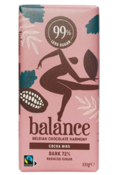 Темный шоколад с какао-бобами Balance Tumma 100г содержит подсластитель 