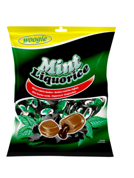 Карамель с мятным вкусом и начинкой из солодки Woogie Candies mint liquorice 170г