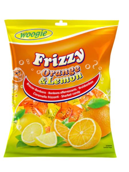 Конфеты со вкусом апельсина и лимона с шипучим порошком Woogie orange & lemon 170г