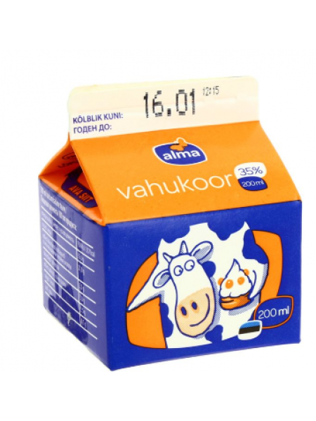 Традиционные взбитые сливки из домашнего молока ALMA Vahukoor 35% 200мл