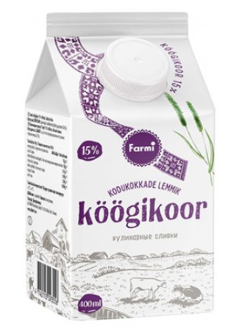 Сливки кулинарные FARMI Köögikoor 15% безлактозные 400 мл