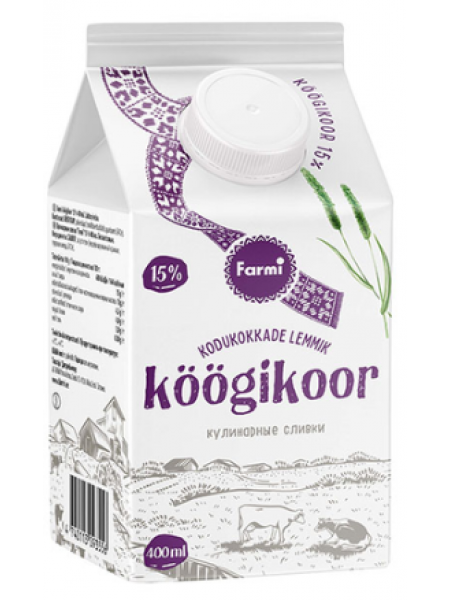 Сливки кулинарные FARMI Köögikoor 15% безлактозные 400 мл