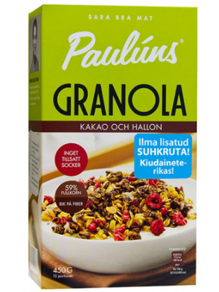 Мюсли с какао и малиной Paulúns Granola kakao ja vaarika 450г