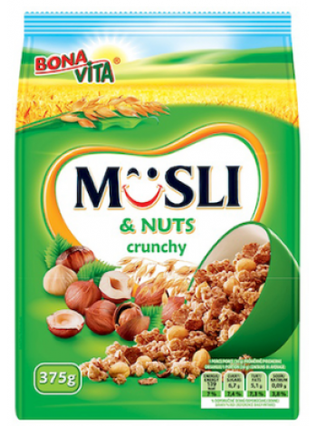 Мюсли BONA VITA Krõbe müsli mee ja pähkli 375г фундук кокос