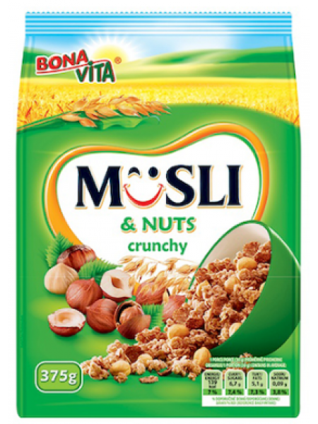 Мюсли BONA VITA Krõbe müsli mee ja pähkli 375г фундук кокос