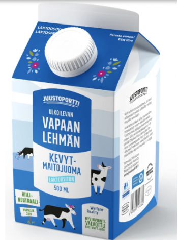 Напиток обезжиренный коровий безлактозный Juustoportti Vapaan lehmän kevytmaitojuoma  UHT 0,5л