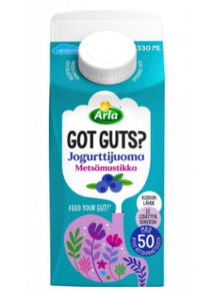Питьевой йогурт Arla Got Guts Jogurttijuoma Metsämustikka 330г безлактозный с лесной черникой
