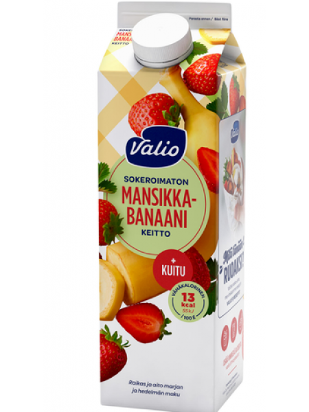 Кисель несладкий Valio Mansikka-Banaani Keitto+Kuitu Sokeroimaton 1л клубника банан